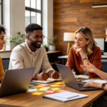 Cómo construir equipos de alto rendimiento: equipo diverso colaborando en oficina moderna